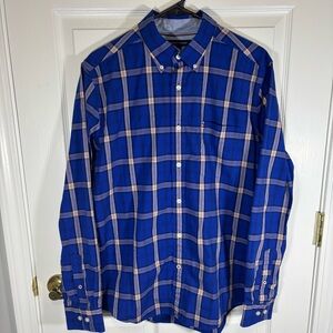 Tommy Hilfiger Long Sleeve Bottom Down Shirt Men’s Size M Blue Plaid Cotton
